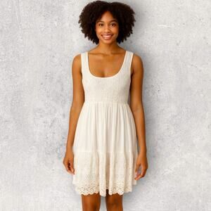 PINK APPLE White Sequin Babydoll Dress L Eyelet Y2K Fairycore Cottagecore Boho